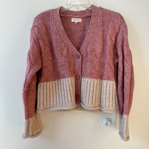 Promesa Pink and Cream Colorblock Cable Knit Sweater Cardigan - Picture 11 of 16